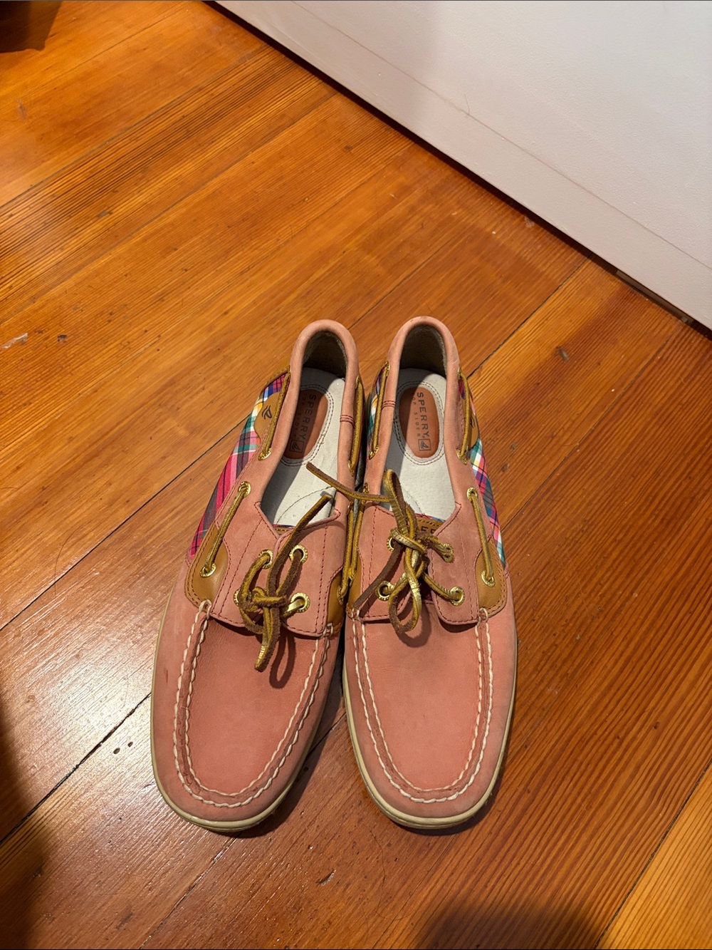 Sperry Pink Plaid Leather Boat Shoes